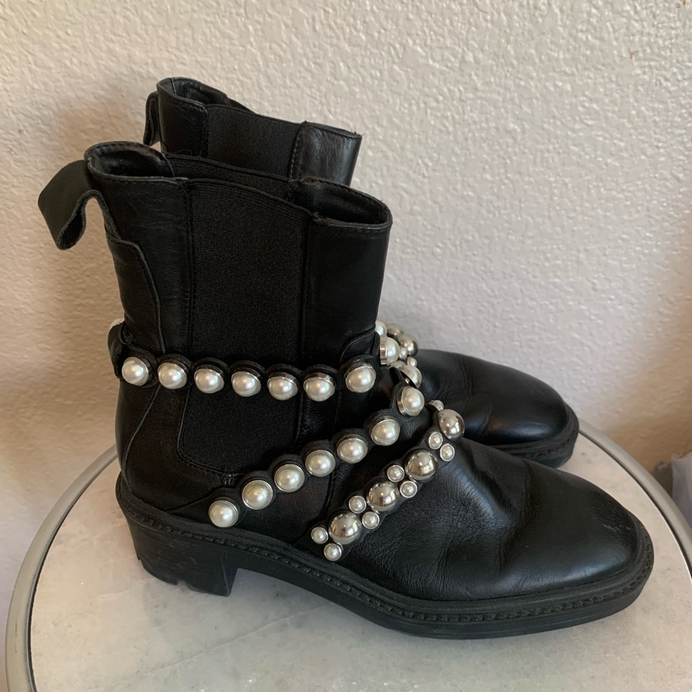 Zara Black Leather Pearl Straps Ankle Boots Block Heel Size 6!! - Picture 15 of 15